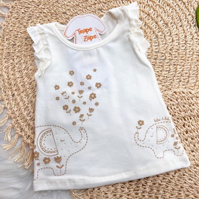 Conj. Regata Elefantinhos e Short - Off White e Marrom